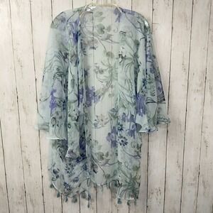 Simply Noelle Women's NWT Blue Floral Tassel Sheer Kimono‎ One Size